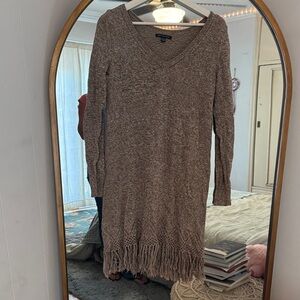 American Eagle Outfitters Tan Knit Dress with Fringe